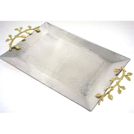 LEEBER Leeber 70038 Elegance Gilt Leaf Rectangular Stainless Steel Tray; 21 x 12 in. 70038